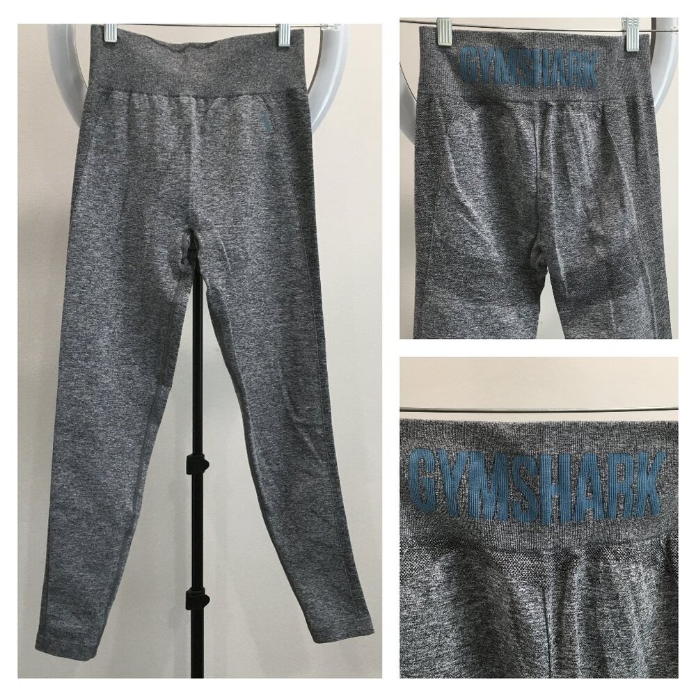 GYMSHARK Gray Black Marled Logo Waistband Butt Enhancer Activewear Leggings